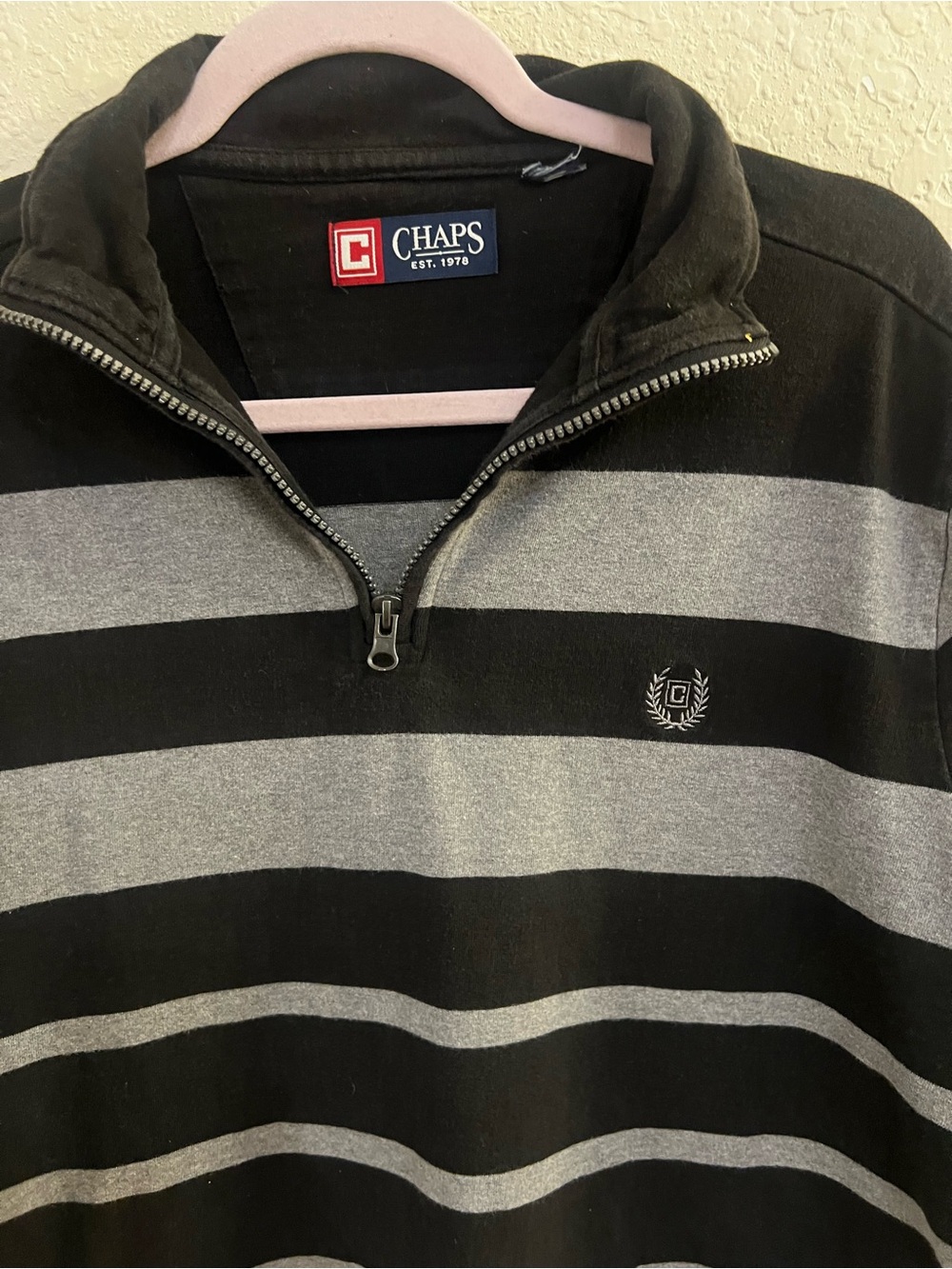Chaps Men’s Black and Gray Striped Half-Zip shirt size XL